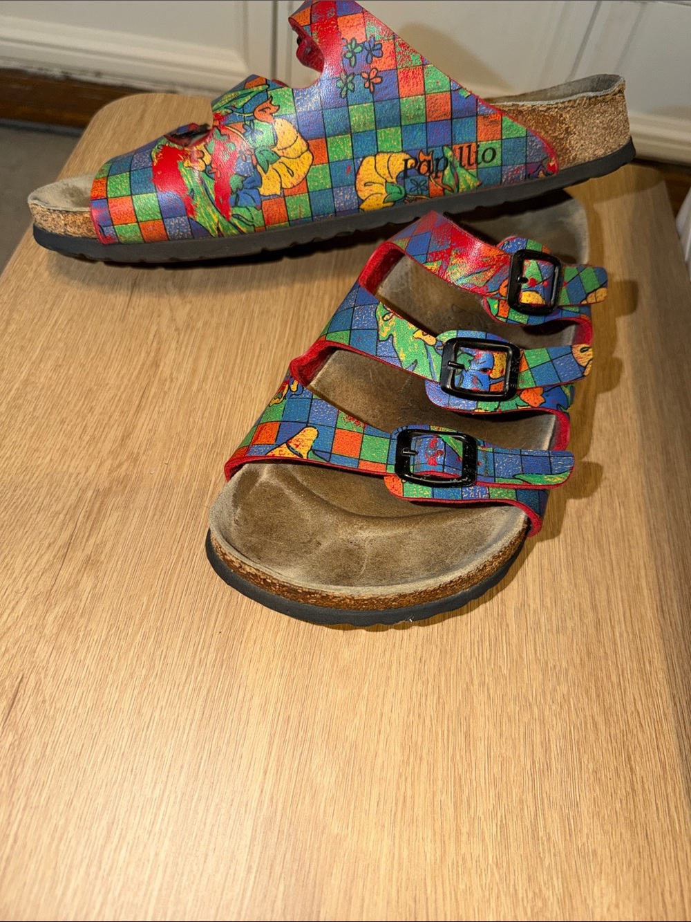 Birkenstock Papillio Multi-Color Three-Buckle Sandals - Red, Green, Blue, Yellow